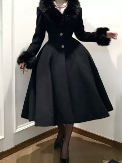 Classic Gothic Lolita Coats Black Sash Overcoat Winter Lolita Coat