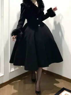 Classic Gothic Lolita Coats Black Sash Overcoat Winter Lolita Coat