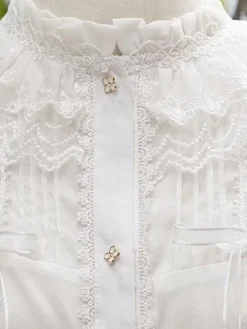 Classic Lolita Blouse Lace Ruffles Long Sleeve Stand Collar White Lolita Top