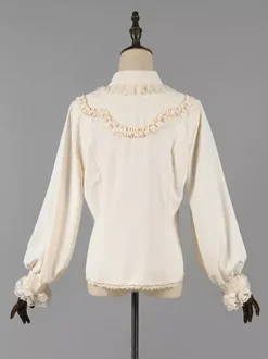 Classic Lolita Blouses Lolita Top Ecru White Long Sleeves Lace Ruffles Lolita Shirt