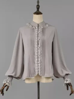 Classic Lolita Blouses Lolita Top Ecru White Long Sleeves Lace Ruffles Lolita Shirt