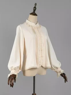 Classic Lolita Blouses Lolita Top Ecru White Long Sleeves Lace Ruffles Lolita Shirt