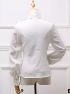 Classic Lolita Blouse White Bow Ruffle Lace Chiffon Lolita Shirt
