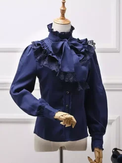Classic Lolita Blouse White Bow Ruffle Lace Chiffon Lolita Shirt