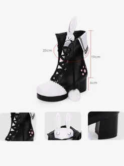 Classic Lolita Boots Pom Pom Bunny Ear Two Tone Chunky Heel Lolita Shoes