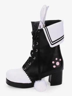 Classic Lolita Boots Pom Pom Bunny Ear Two Tone Chunky Heel Lolita Shoes