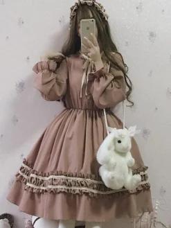 Classic Lolita OP Dress Bow Ruffl Two Tone Lolita One Piece Dress