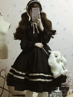 Classic Lolita OP Dress Bow Ruffl Two Tone Lolita One Piece Dress