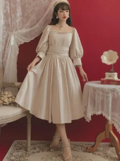 Classic Lolita OP Dress Puff Sleeves Lolita Vintage One Piece Swing Dresses