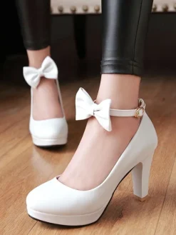Classic Lolita Pumps Bow Ankle Strap Platform Lolita Heels