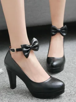 Classic Lolita Pumps Bow Ankle Strap Platform Lolita Heels