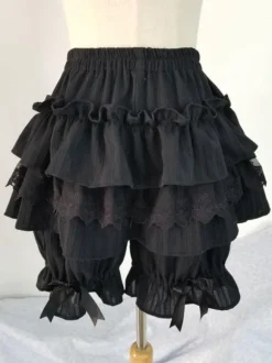 Classic Lolita Shorts Ruffle Lace Bow Black Cotton Lolita Bottom