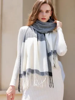 Classic Plaid Scarf With Fringe Daily Casual Scarves For Women