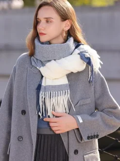 Classic Plaid Scarf With Fringe Daily Casual Scarves For Women