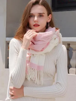 Classic Plaid Scarf With Fringe Daily Casual Scarves For Women