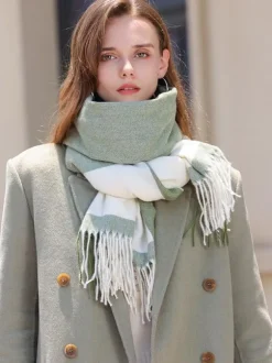Classic Plaid Scarf With Fringe Daily Casual Scarves For Women