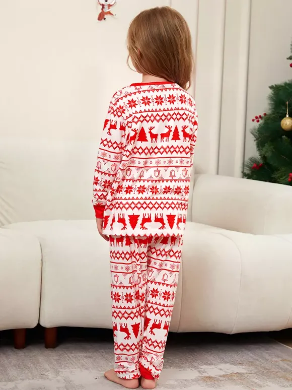 Classic Red White Reindeer Print Family Christmas Pajamas Holiday Set 2026