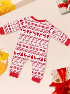 Classic Red White Reindeer Print Family Christmas Pajamas Holiday Set 2026