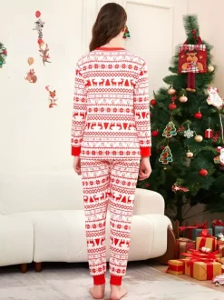 Classic Red White Reindeer Print Family Christmas Pajamas Holiday Set 2026