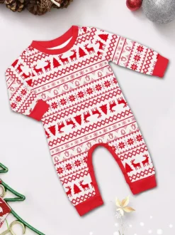 Classic Red White Reindeer Print Family Christmas Pajamas Holiday Set 2026