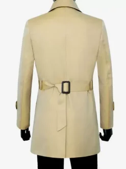 Classic Trench Coat Mid-Length Double Breasted Notched Lapel Business Slim Fit Coat With Belt