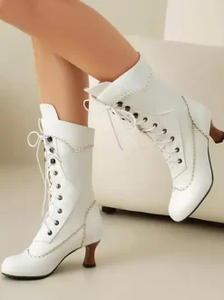 Classic Vintage Style Lolita Boots PU Leather Round Toe Black Lolita Shoes