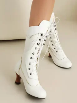 Classic Vintage Style Lolita Boots PU Leather Round Toe Black Lolita Shoes