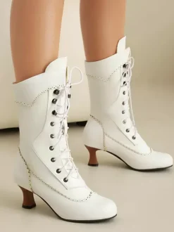 Classic Vintage Style Lolita Boots PU Leather Round Toe Black Lolita Shoes