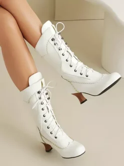 Classic Vintage Style Lolita Boots PU Leather Round Toe Black Lolita Shoes