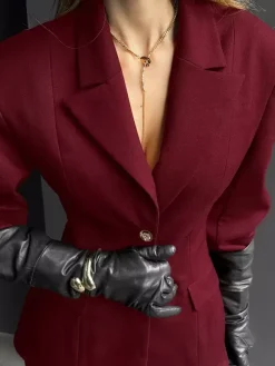 Classy Power Suit Women Office Set - Wine Red Chic Notch Lapel Gold Button Wide Leg Pants - Spring Business Party 2026