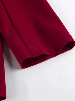Classy Power Suit Women Office Set - Wine Red Chic Notch Lapel Gold Button Wide Leg Pants - Spring Business Party 2026