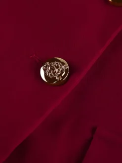 Classy Power Suit Women Office Set - Wine Red Chic Notch Lapel Gold Button Wide Leg Pants - Spring Business Party 2026