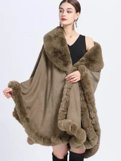Cloak Cape Faux Fur Bride Wraps Poncho Coat For Women