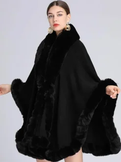 Cloak Cape Faux Fur Bride Wraps Poncho Coat For Women