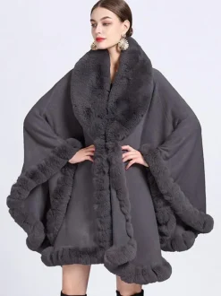 Cloak Cape Faux Fur Bride Wraps Poncho Coat For Women