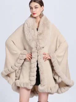 Cloak Cape Faux Fur Bride Wraps Poncho Coat For Women