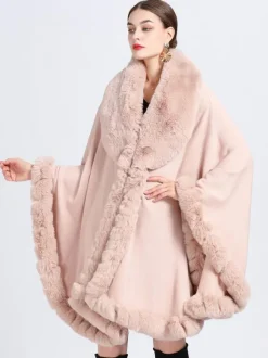 Cloak Cape Faux Fur Bride Wraps Poncho Coat For Women