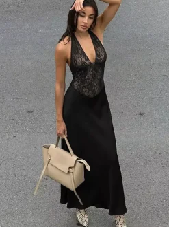 Club Dress Coffee Brown Halter Lace Sleeveless Sexy Dress