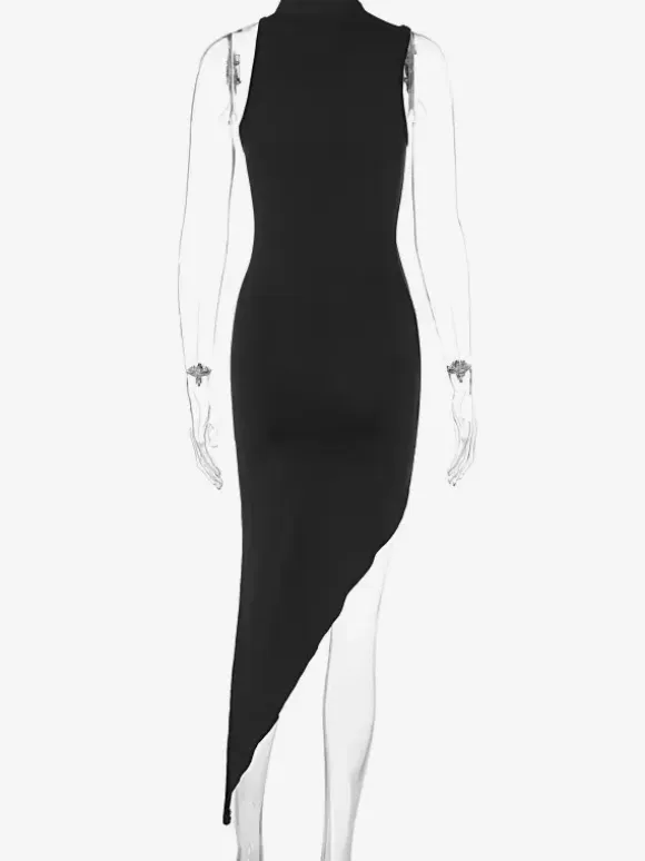 Club Dress For Women Black Jewel Neck Cut Out Sleeveless Polyester Sexy Dress