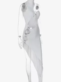 Club Dress For Women Black Jewel Neck Cut Out Sleeveless Polyester Sexy Dress