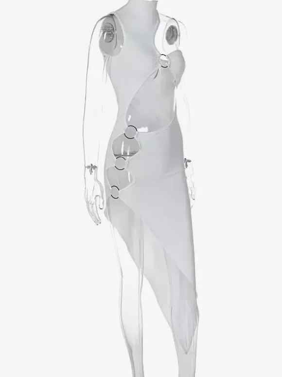 Club Dress For Women Black Jewel Neck Cut Out Sleeveless Polyester Sexy Dress