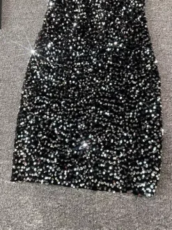 Club Dress For Women Black Straps Neck Sequins Sleeveless Polyester Sexy Dress