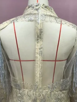 Club Dress For Women High Collar Chic Sequins Long Sleeves Backless Silver Sexy Dress