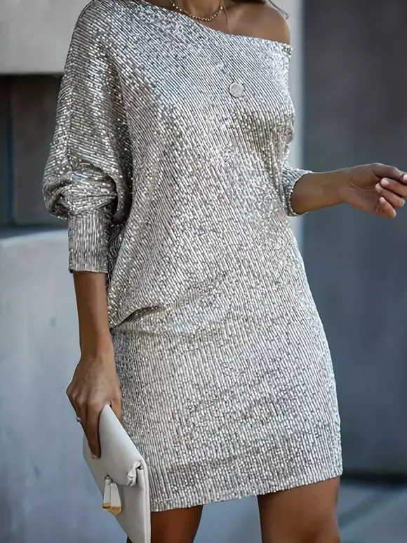 Club Dress For Women Jewel Neck Elegant Long Sleeves Shaping Black Sexy Dress