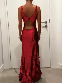Club Dress For Women Jewel Neck Sexy Ruffles Sleeveless Gold Sexy Dress