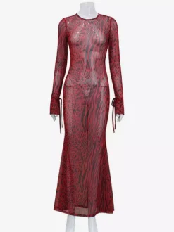 Club Dress For Women Jewel Neck Sexy Long Sleeves Burgundy Sexy Dress