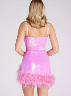 Club Dress For Women Pink Off-The-Shoulder Zipper Sleeveless Backless Sexy Dress