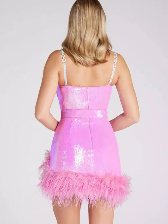Club Dress For Women Pink Off-The-Shoulder Zipper Sleeveless Backless Sexy Dress