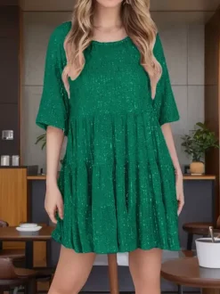 Club Dress For Women Rose Jewel Neck Sequins Half Sleeves Sexy Dress