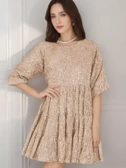 Club Dress For Women Rose Jewel Neck Sequins Half Sleeves Sexy Dress